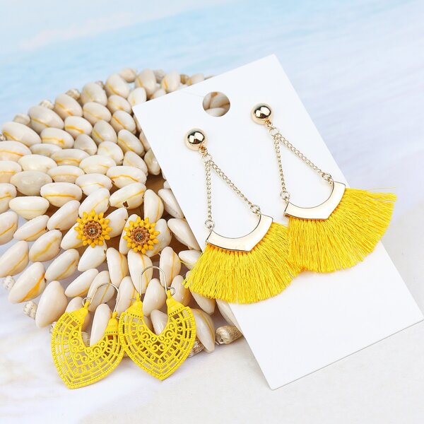 

3pairs Tassel Decor Earrings, Yellow