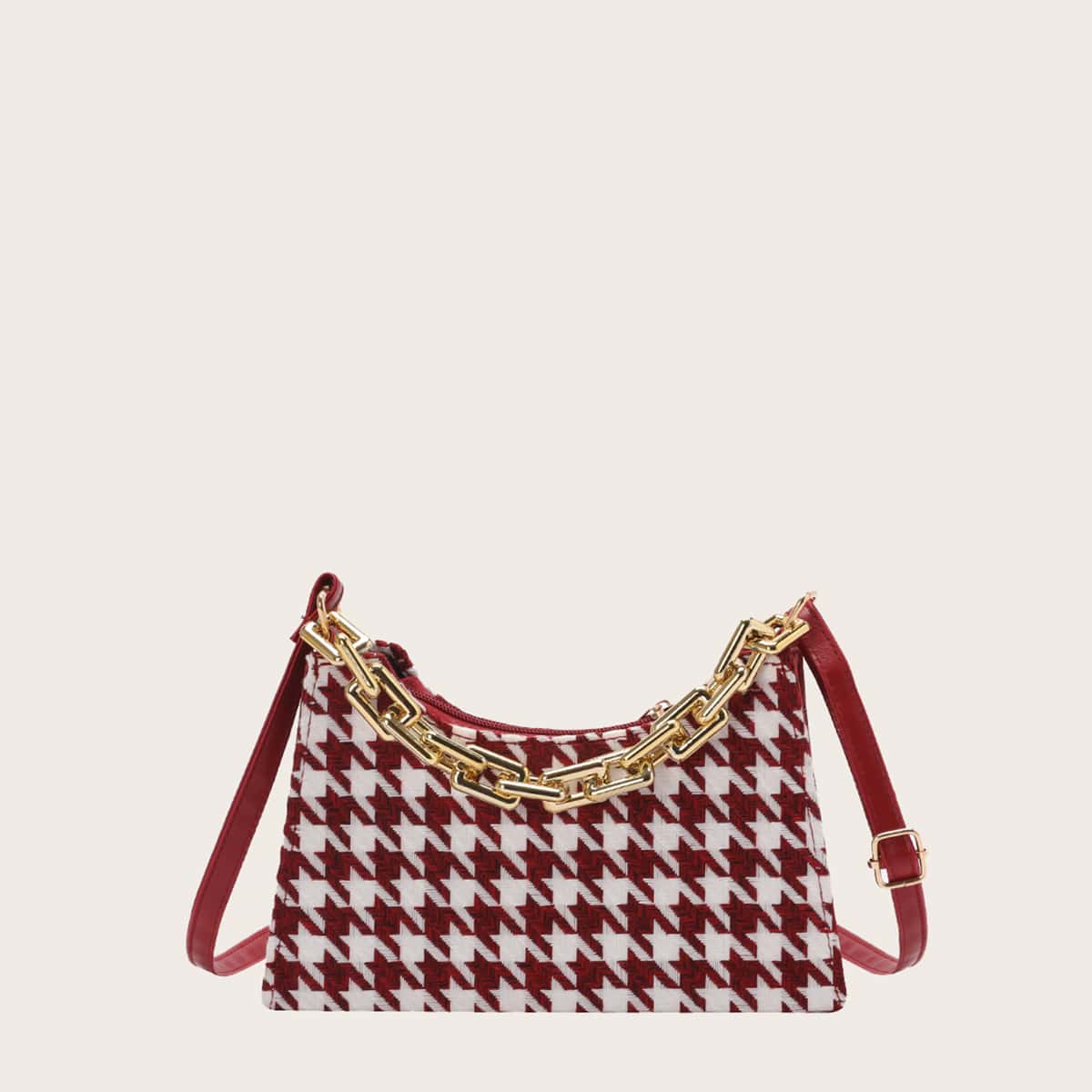 

Houndstooth Crossbody Bag, Red