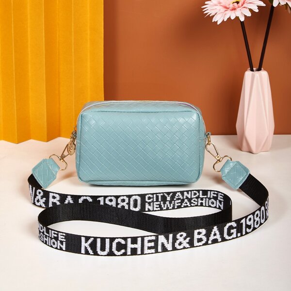 

Braided Embossed Crossbody Bag, Blue