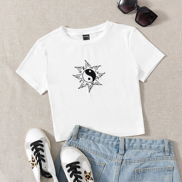 

Yin&Yang Print Crop Tee, White