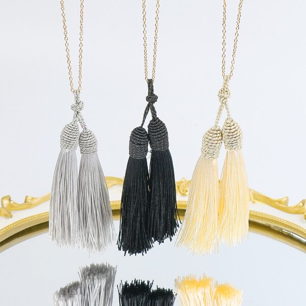 

3pcs Tassel Charm Necklace, Multicolor