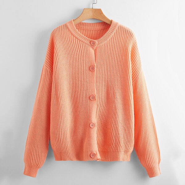 

Solid Drop Shoulder Button Front Cardigan, Orange