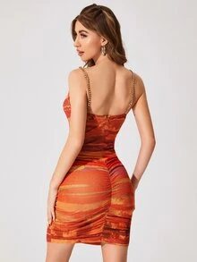 SHEIN Tie Dye Ruched Chain Straps Mini Cami Dress - Multicolor - View 2