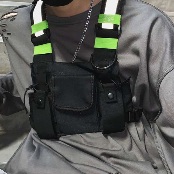

Men Pocket Front Sling Bag, Black
