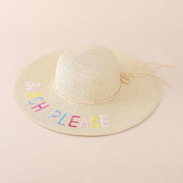 

Letter Graphic Straw Hat, Beige