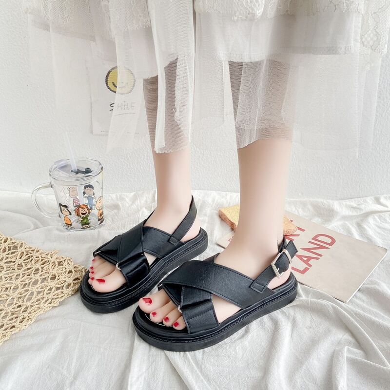 Cross Strap Slingback Sandals, Black