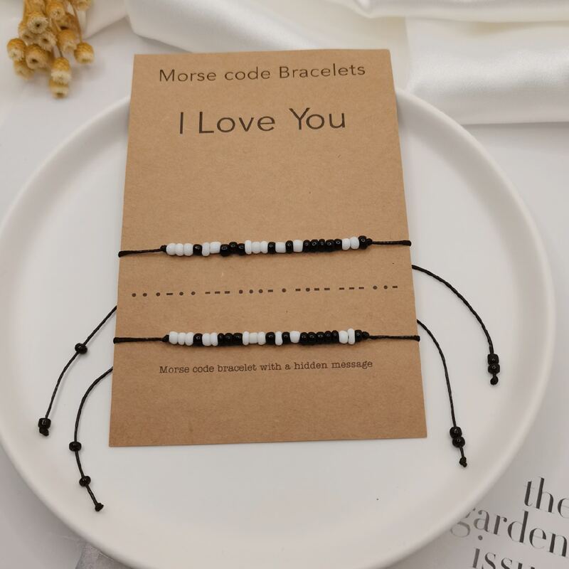 

2pcs Beaded Bracelet, Black and white