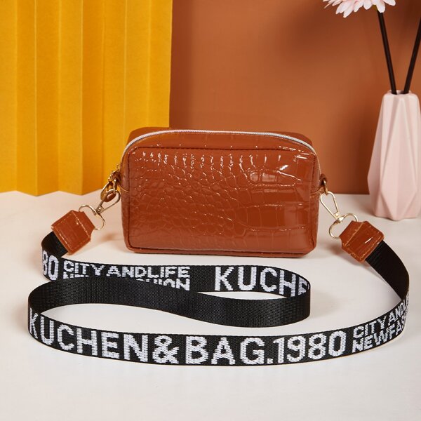 

Croc Embossed Crossbody Bag, Brown