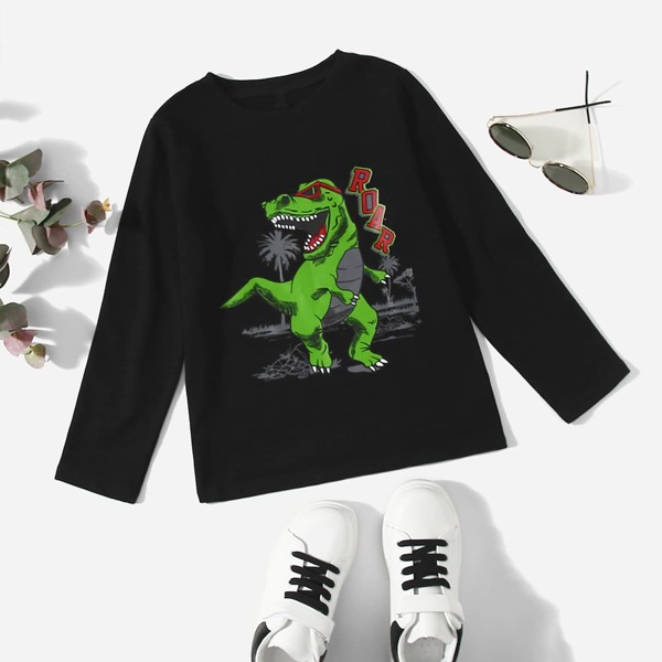 

Boys Dinosaur Print Tee, Black