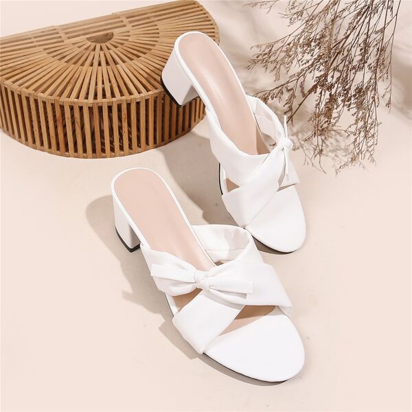 

Knot Decor Chunky Heeled Mules, White