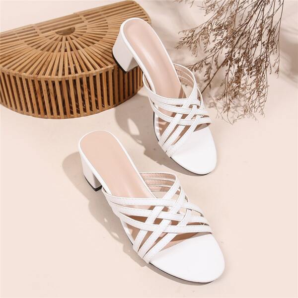 

Cross Strap Chunky Heeled Mules, White