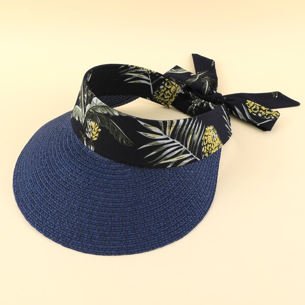 

Leaf Print Sun Hat, Navy blue
