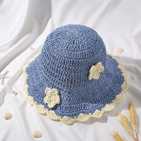 

Flower Detail Straw Hat, Blue