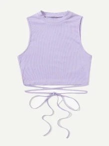 Muchica Crisscross Tie Back Crop Tank Top - Lilac Purple - View 3