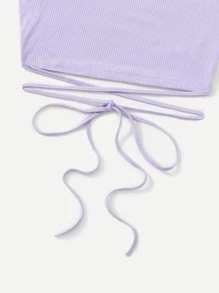 Muchica Crisscross Tie Back Crop Tank Top - Lilac Purple - View 4