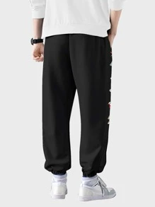 Manfinity Hombres Pantalones deportivos astronauta & con estampado de estrella - Negro - Ver 2