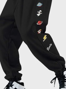 Manfinity Hombres Pantalones deportivos astronauta & con estampado de estrella - Negro - Ver 4