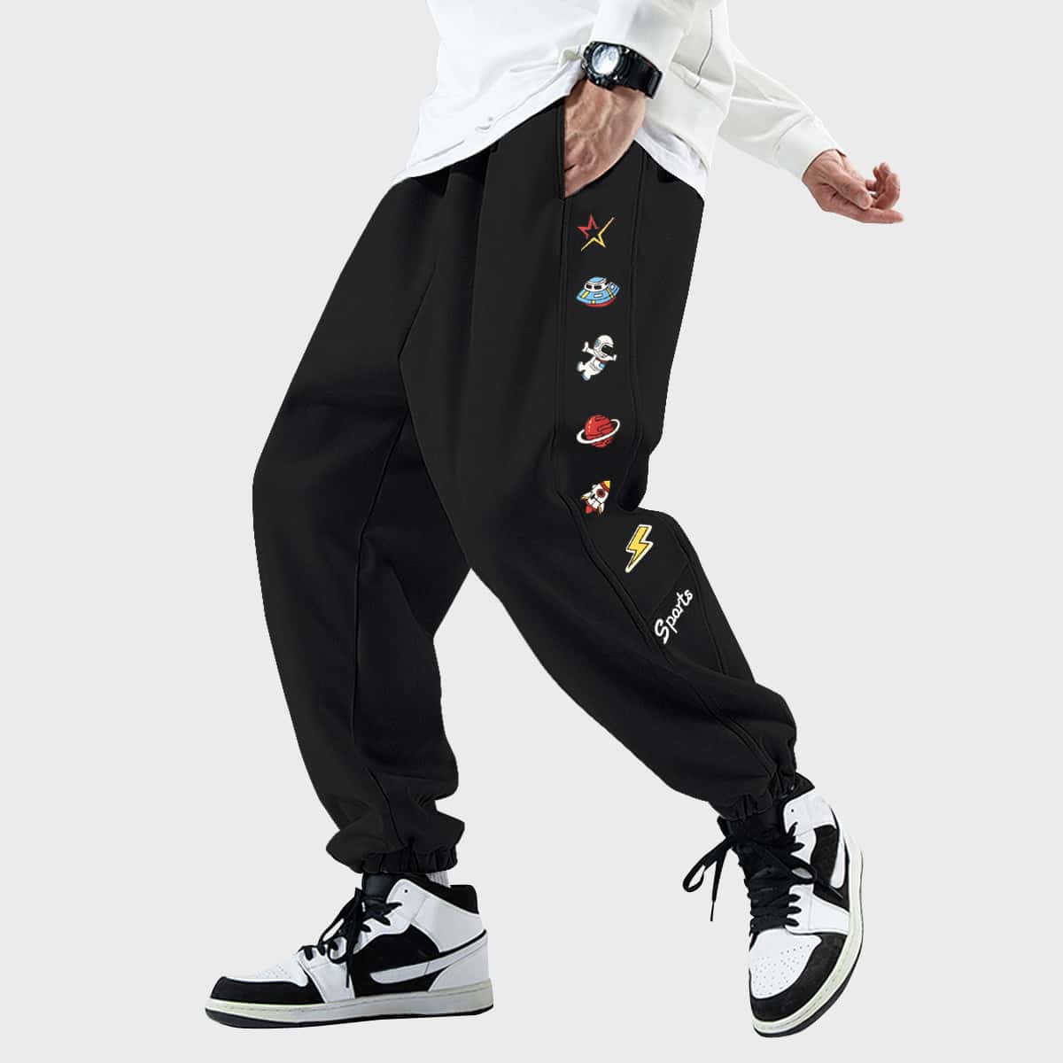 

Guys Spaceman & Star Print Sweatpants, Black
