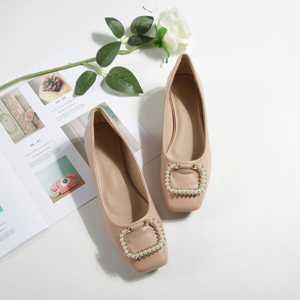

Faux Pearl Decor Slip On Flats, Pink