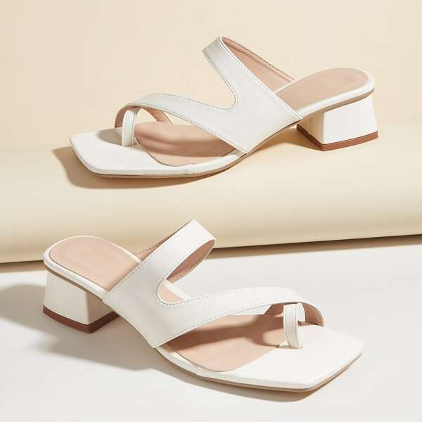 

Minimalist Chunky Heeled Thong Sandals, White