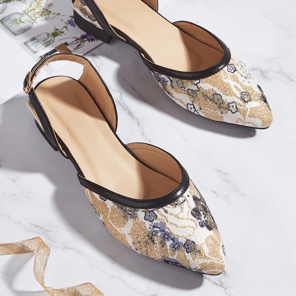 

Floral Pattern Point Toe Slingback Flats, Multicolor