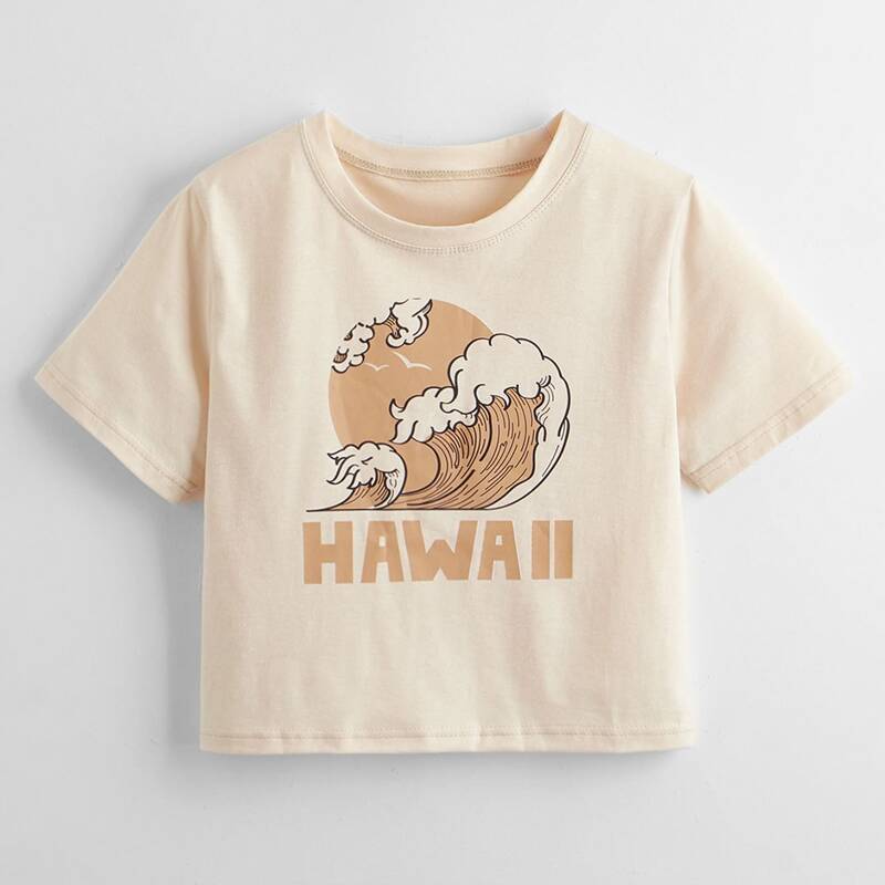 

Wave & Letter Graphic Tee, Apricot