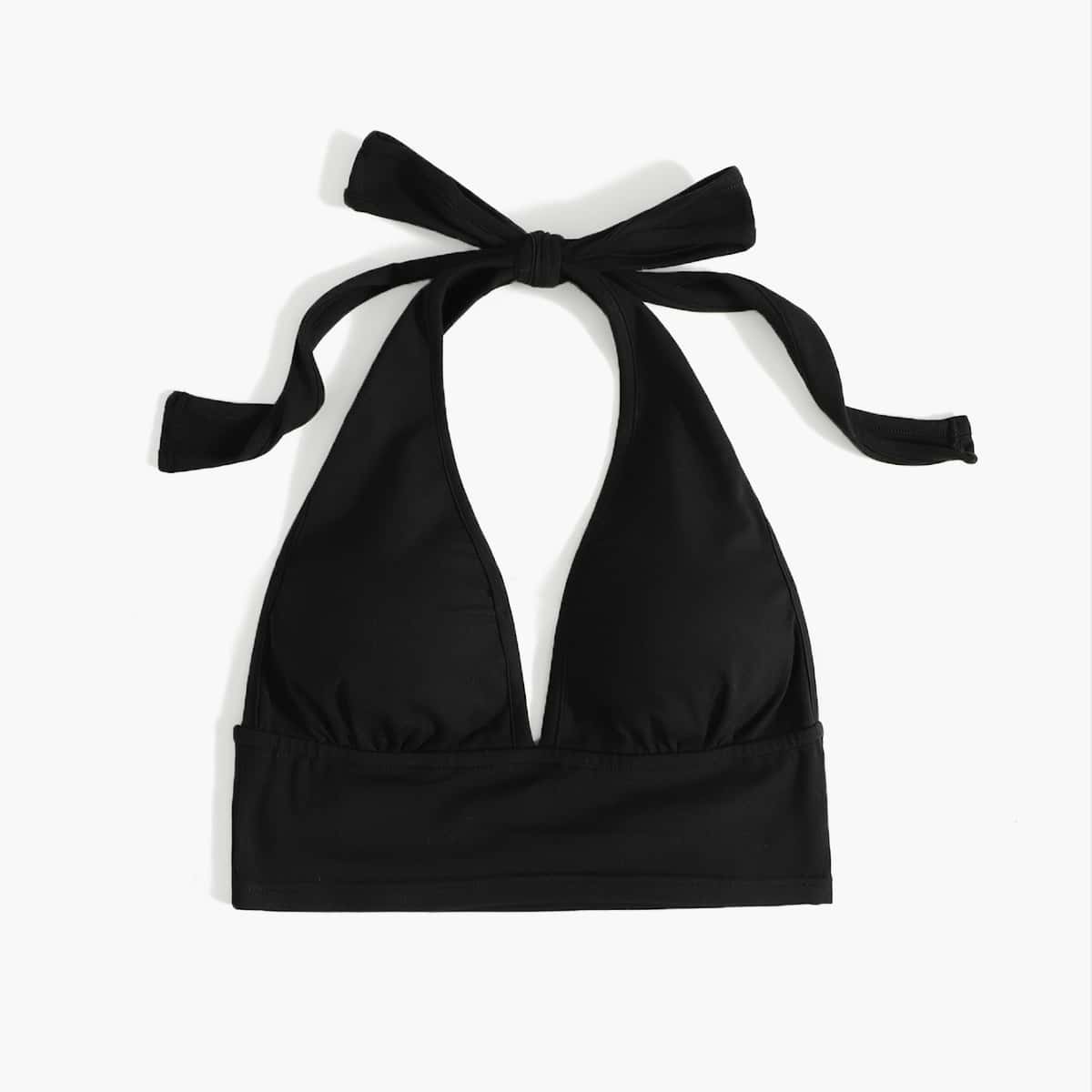 

Solid Crop Halter Top, Black