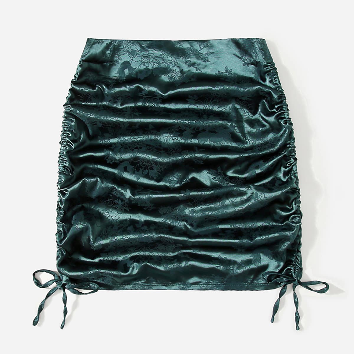 

Satin Jacquard Drawstring Ruched Skirt, Dark green
