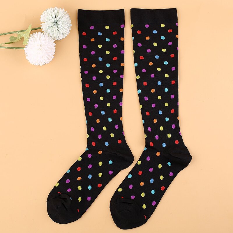 

Dot Print Over The Calf Socks, Black