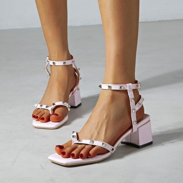 

Studded Design Ankle Strap Thong Sandals, Baby pink