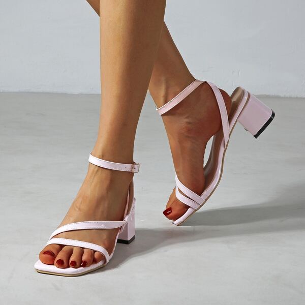 

Minimalist Ankle Strap Chunky Sandals, Baby pink