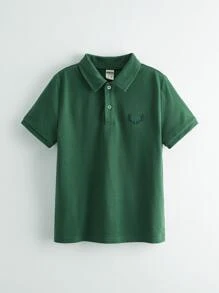 SHEIN Áo thun Polo thêu sừng hươu ngắn tay thể thao dành cho bé trai, mùa hè, dành cho trẻ lớn - màu xanh lá - Xem 1