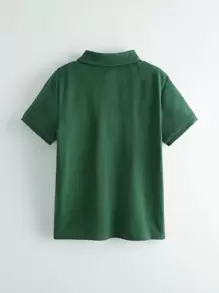 SHEIN Áo thun Polo thêu sừng hươu ngắn tay thể thao dành cho bé trai, mùa hè, dành cho trẻ lớn - màu xanh lá - Xem 2