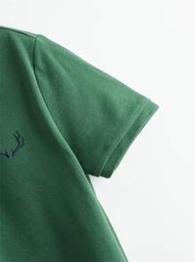 SHEIN Áo thun Polo thêu sừng hươu ngắn tay thể thao dành cho bé trai, mùa hè, dành cho trẻ lớn - màu xanh lá - Xem 3