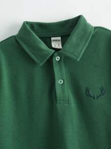 SHEIN Áo thun Polo thêu sừng hươu ngắn tay thể thao dành cho bé trai, mùa hè, dành cho trẻ lớn - màu xanh lá - Xem 4