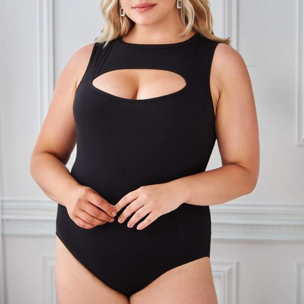 

Plus Cutout Front Tank Bodysuit, Black