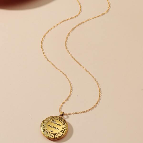 

Open Locket Round Charm Necklace, Gold