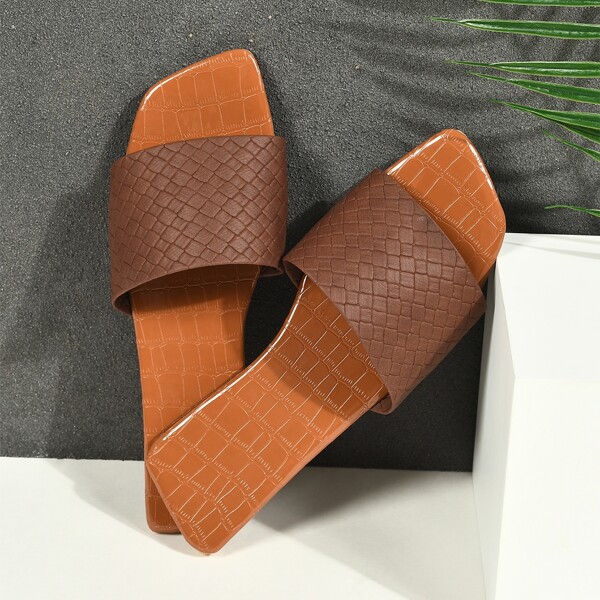 

Croc Embossed Slide Sandals, Brown