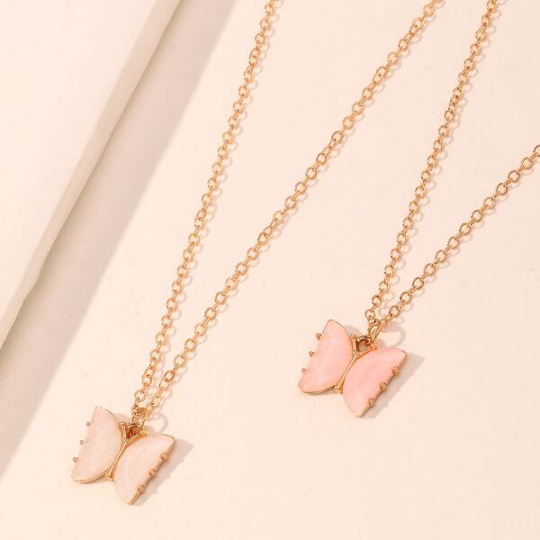 

2pcs Girls Butterfly Charm Necklace, Multicolor