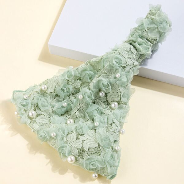 

Faux Pearl & Fabric Flower Decor Hair Band, Green