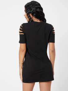 SHEIN PETITE Đầm Bị tách màu trơn Giải trí - màu đen - Xem 2