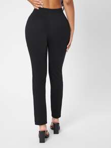 SHEIN PETITE Seam Front Split Hem Trousers - Black - View 2