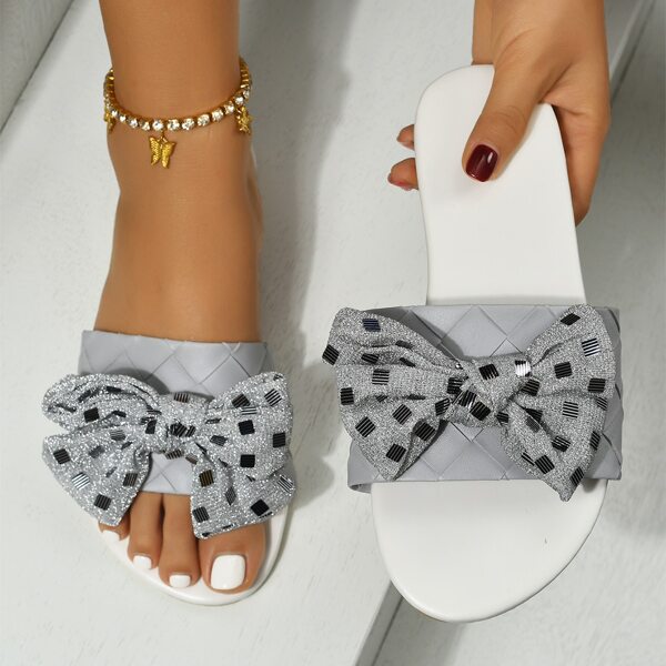 

Bow Decor Slide Sandals, Grey