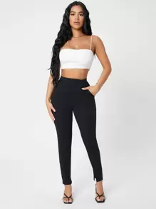 SHEIN PETITE Slant Pocket Skinny Pants - Black - View 1