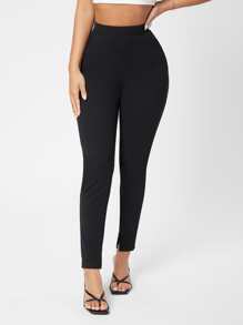 SHEIN PETITE Slant Pocket Skinny Pants - Black - View 3