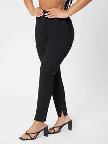SHEIN PETITE Slant Pocket Skinny Pants - Black - View 4