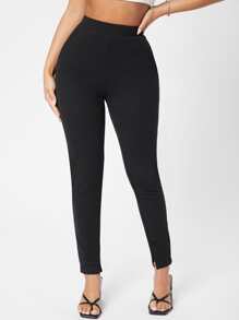 SHEIN PETITE Slant Pocket Skinny Pants - Black - View 5
