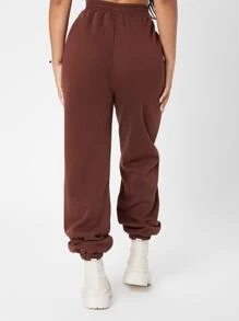 SHEIN PETITE Slant Pocket Joggers - Brown - View 2