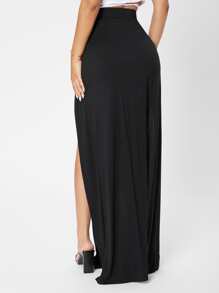 SHEIN PETITE Split Thigh Wrap Skirt - Black - View 2
