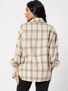 SHEIN PETITE Plaid Drop Shoulder Button Front Blouse In Fall/Winter - Multicolor - View 2